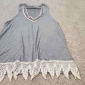 Miss Chievous XL Black & White Striped  Tank With Lace Bottom Trim